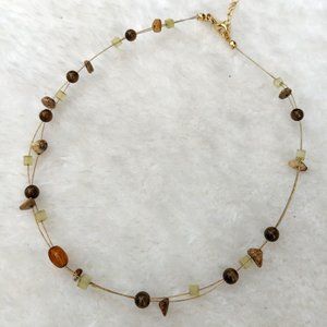 Picture Jasper, Tiger's Eye, & Glass Beads on Gold Wire Necklace
